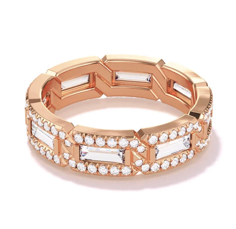 Women’s wedding sets-BAGUETTE AND PAVE 8 LINK BAND