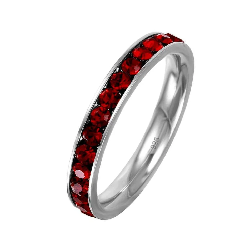 Women’s large gemstone rings-Rhodium Plated 925 Sterling Silver Birthstone January Channel Eternity Band - ETRY-JAN