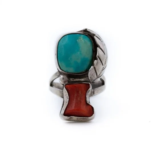 Women’s titanium rings-Blue Turquoise x Red Coral Boot