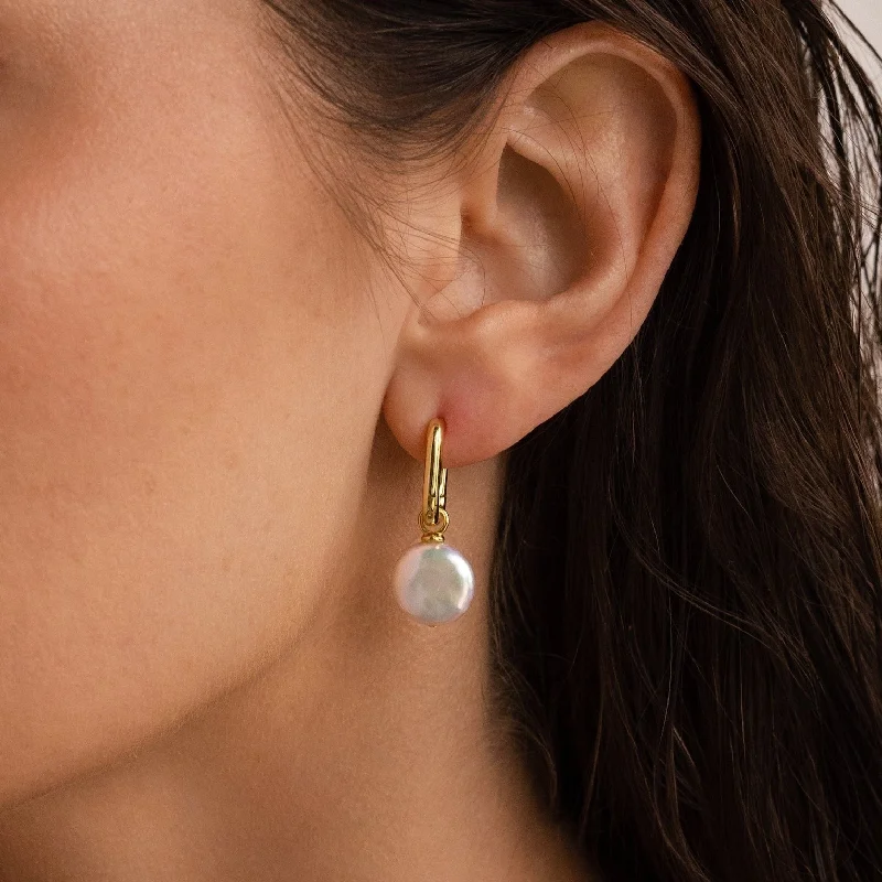 Women’s silver earrings-Bridget Pearl Hoops