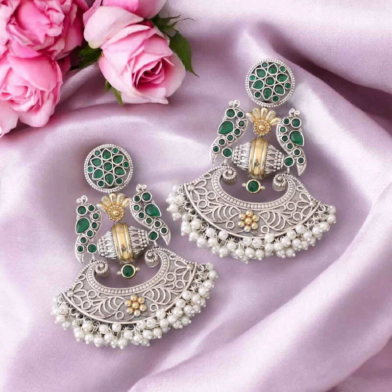 Women’s vintage diamond earrings-Emerald Sarasti Oxidised Chandbalis