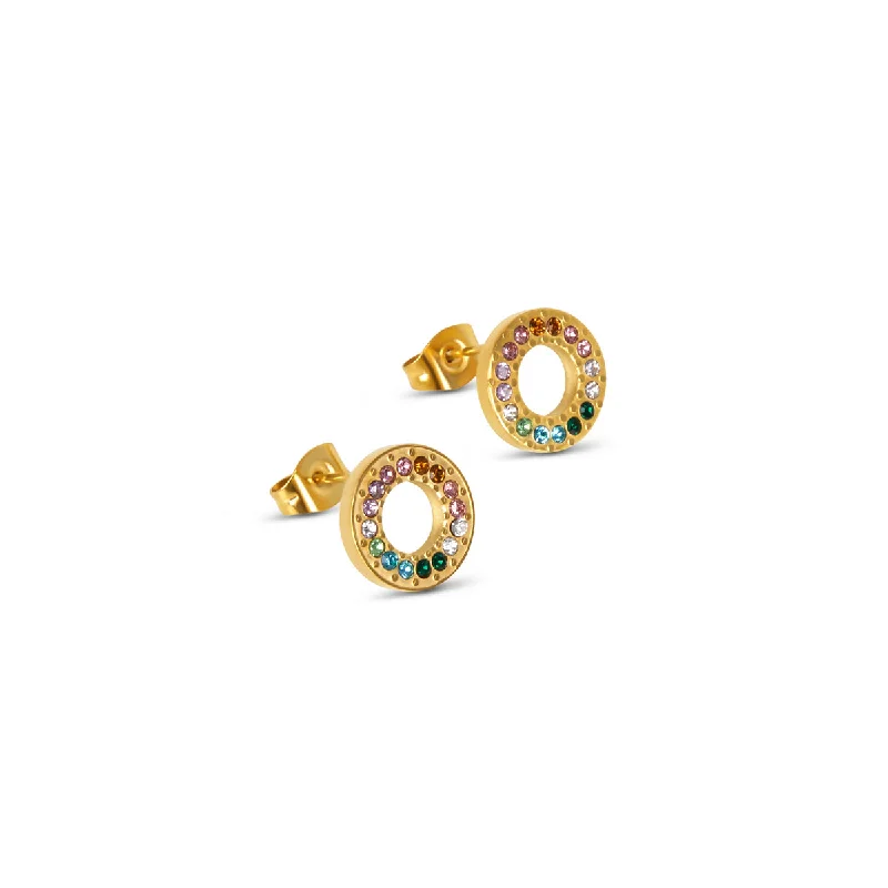 Women’s large hoop earrings-Multi-Colour Gem Stud Earrings - Gold