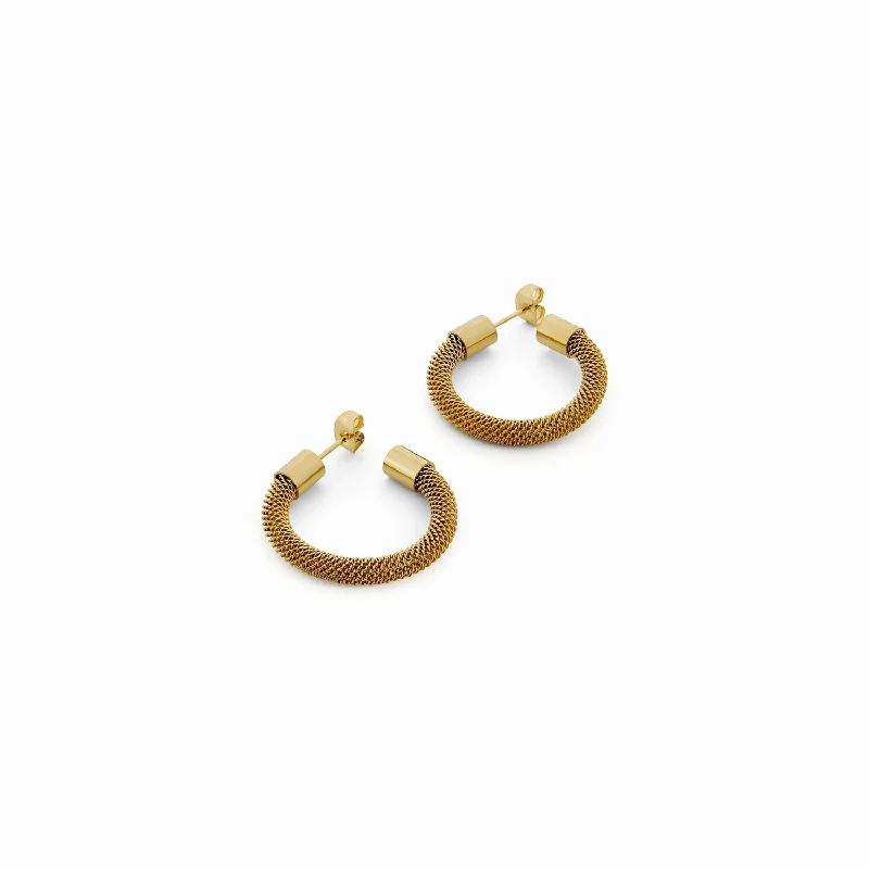 Women’s delicate earrings-Mesh Hoop Earrings - Gold