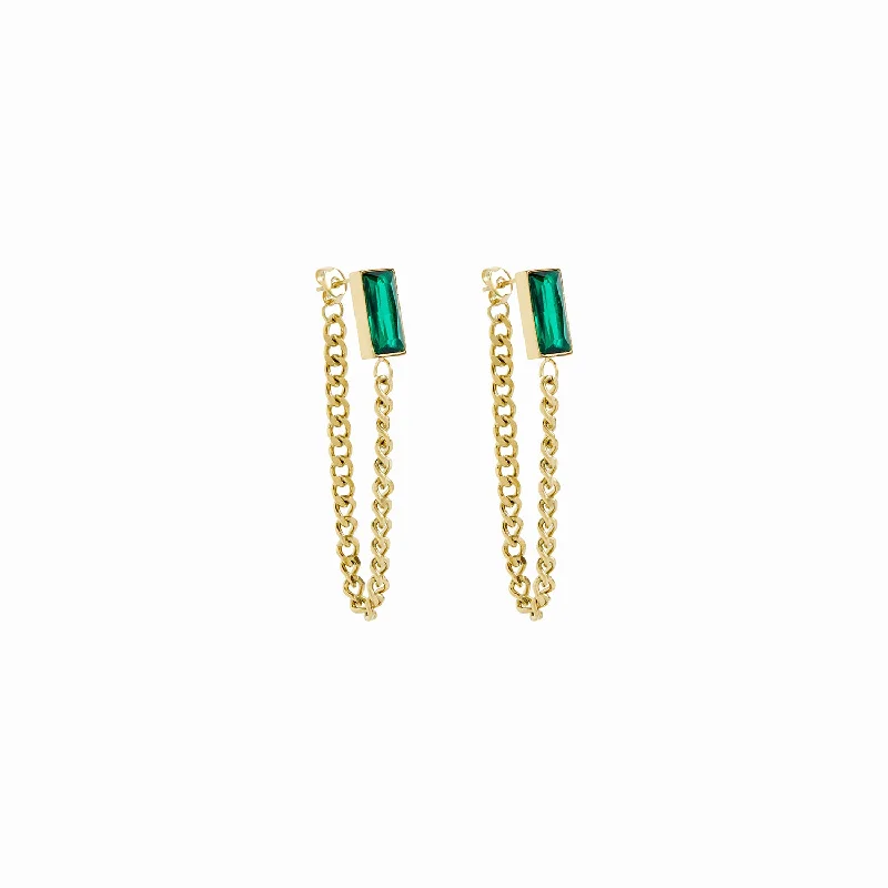 Women’s tassel earrings-Emerald Cuban Dangle Earrings - Gold