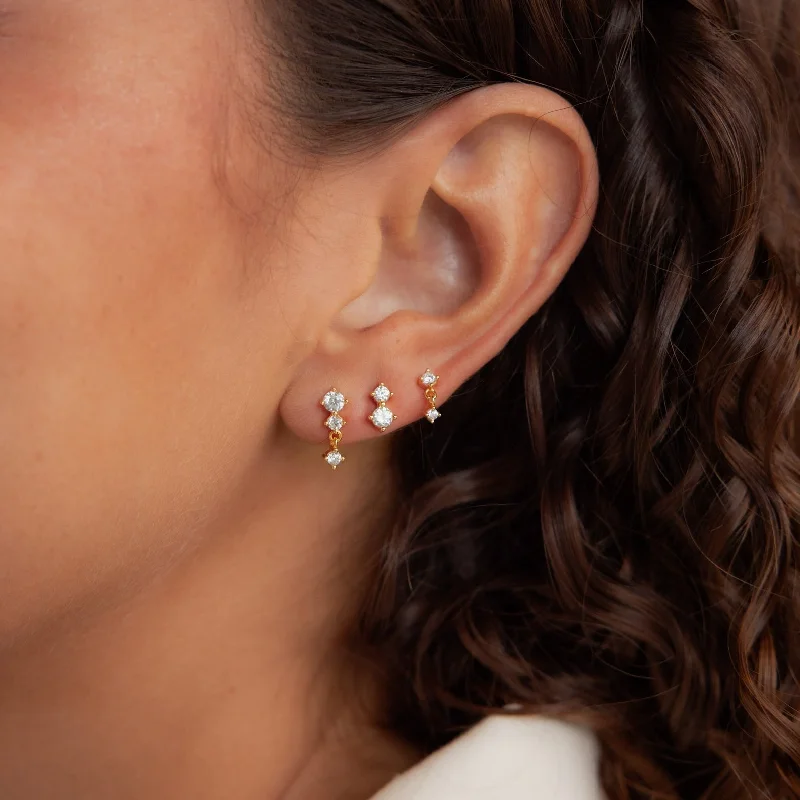 Women’s ear cuffs-Triple Diamond Studs Set