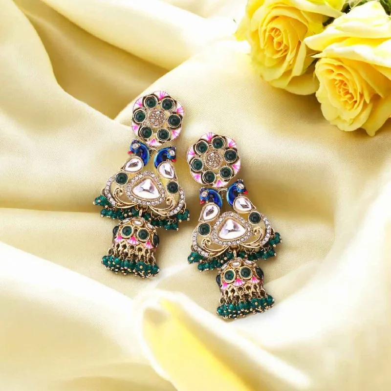 Women’s colored gemstone earrings-Emerald Bhagya Jhumkis