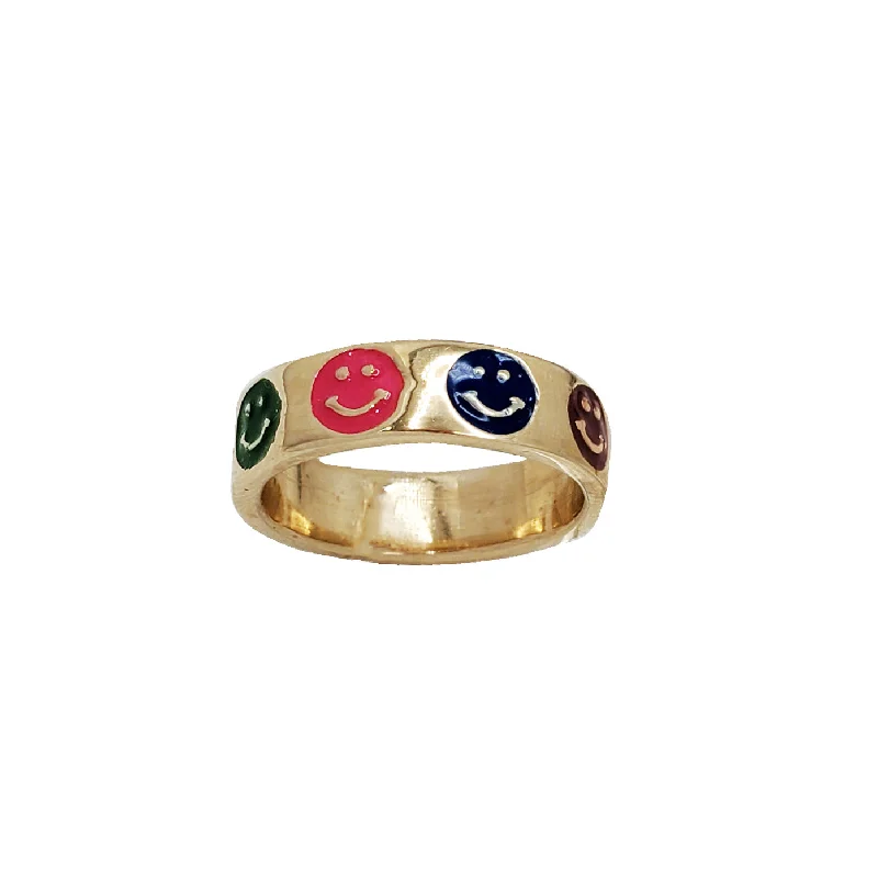 Women’s fashion rings-Enamel Smiley Face Eternity Band (14K)