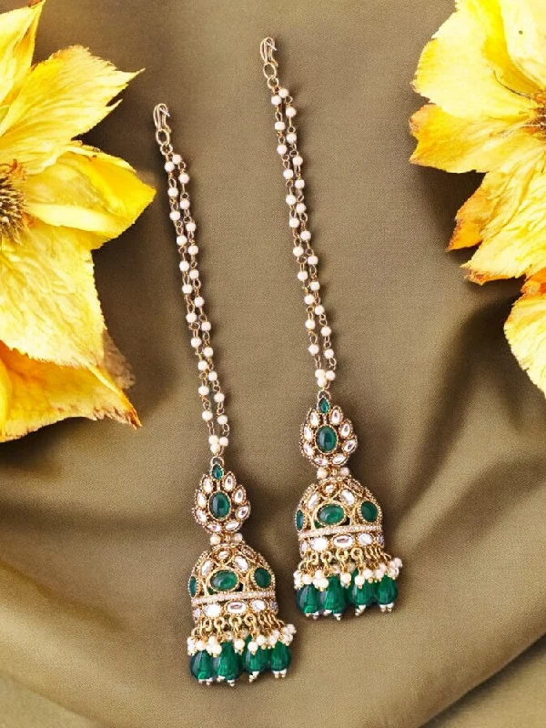 Women’s handmade earrings-Emerald Gita Sahara Jhumkis