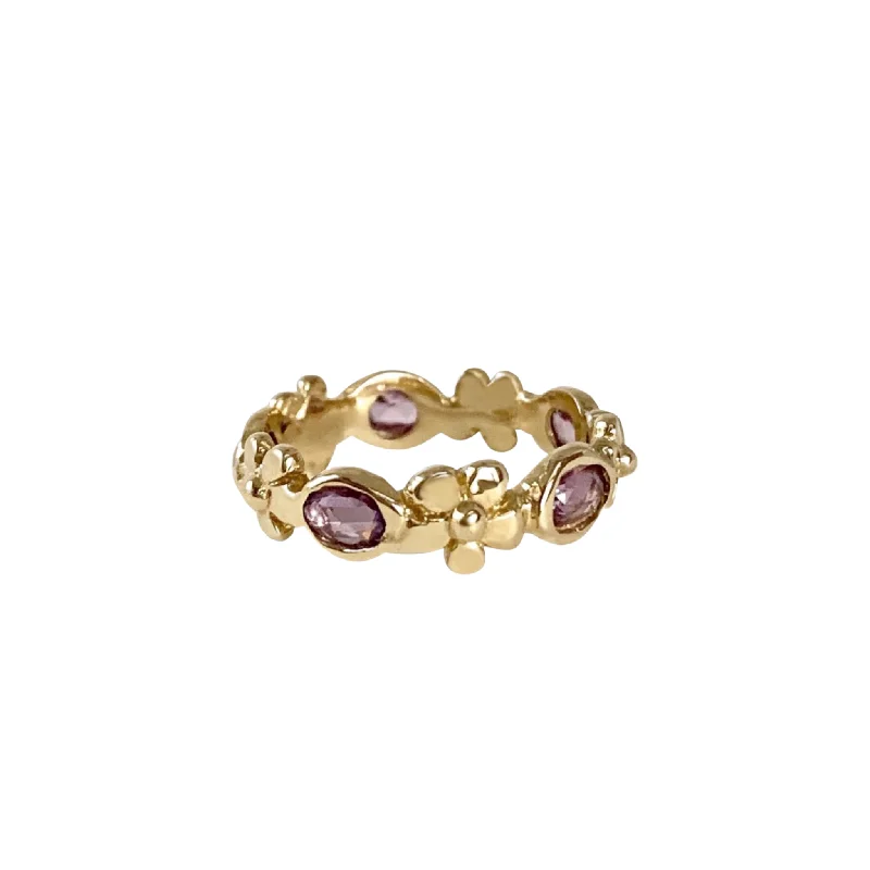 Women’s simple gold rings-Oval Dahlia Band with Pink Ceylon Sapphires