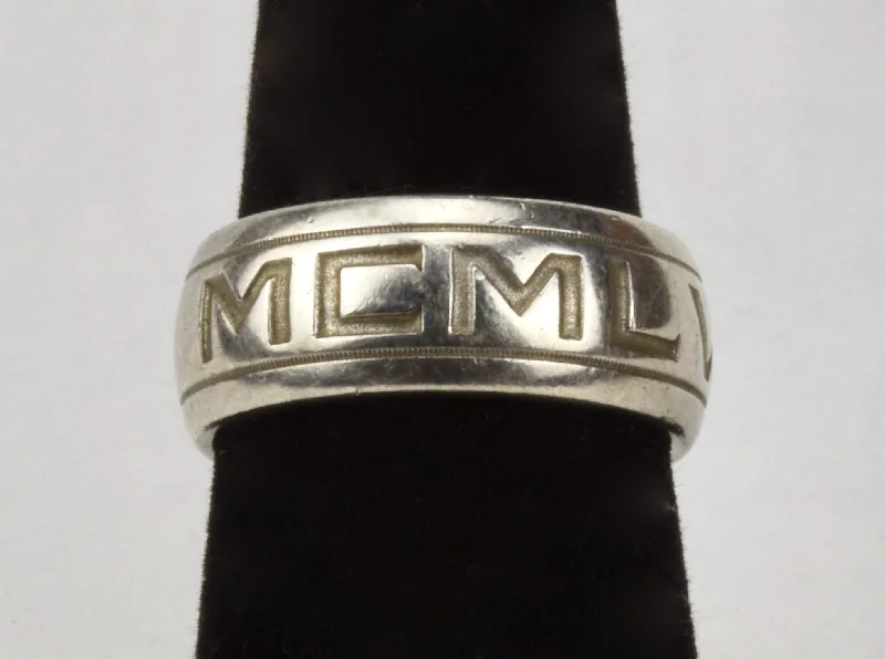 Women’s silver rings-Sterling Silver Band Engraved "X VI MCMLVII" - Size 7.25