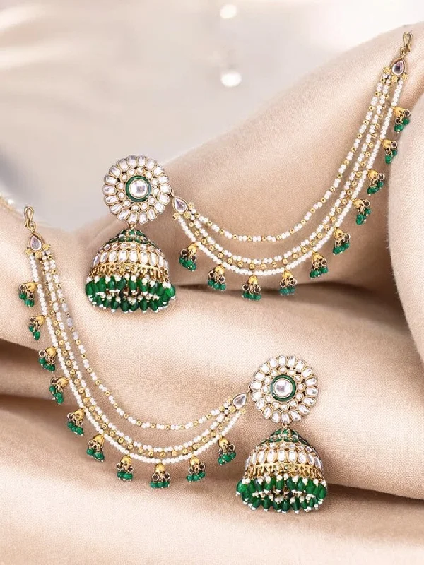 Women’s hoop earrings with diamonds-Emerald Leher Sahara Jhumkis