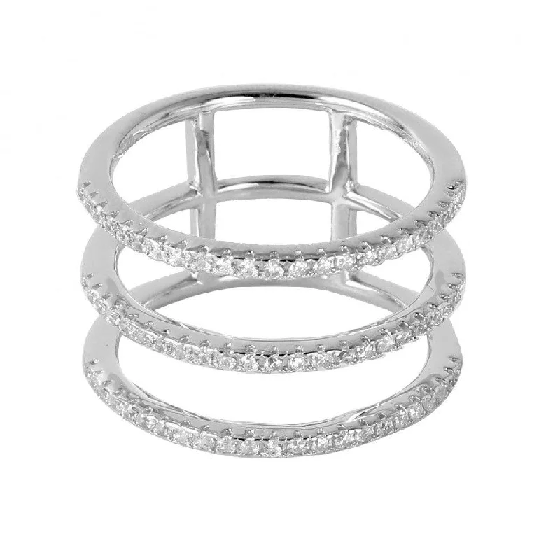 Women’s stackable rings-Silver 925 Rhodium Plated Triple Connected Band - GMR00046