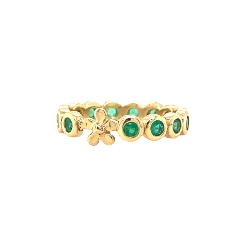 Women’s moonstone rings-Emerald Primrose Bezel Band