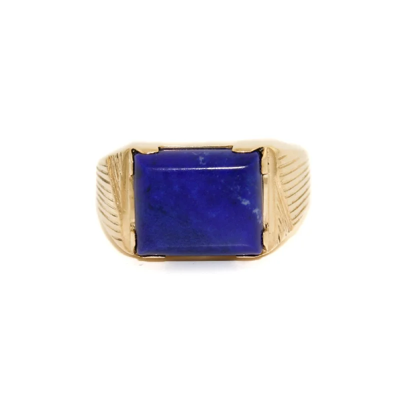 Women’s rose gold engagement rings-Art Deco Lapis Lazuli Signet x 14K Gold