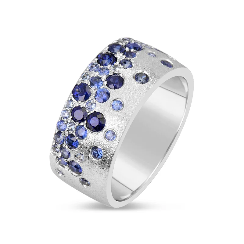 Women’s custom rings-Blue Sapphire Confetti Cigar Band