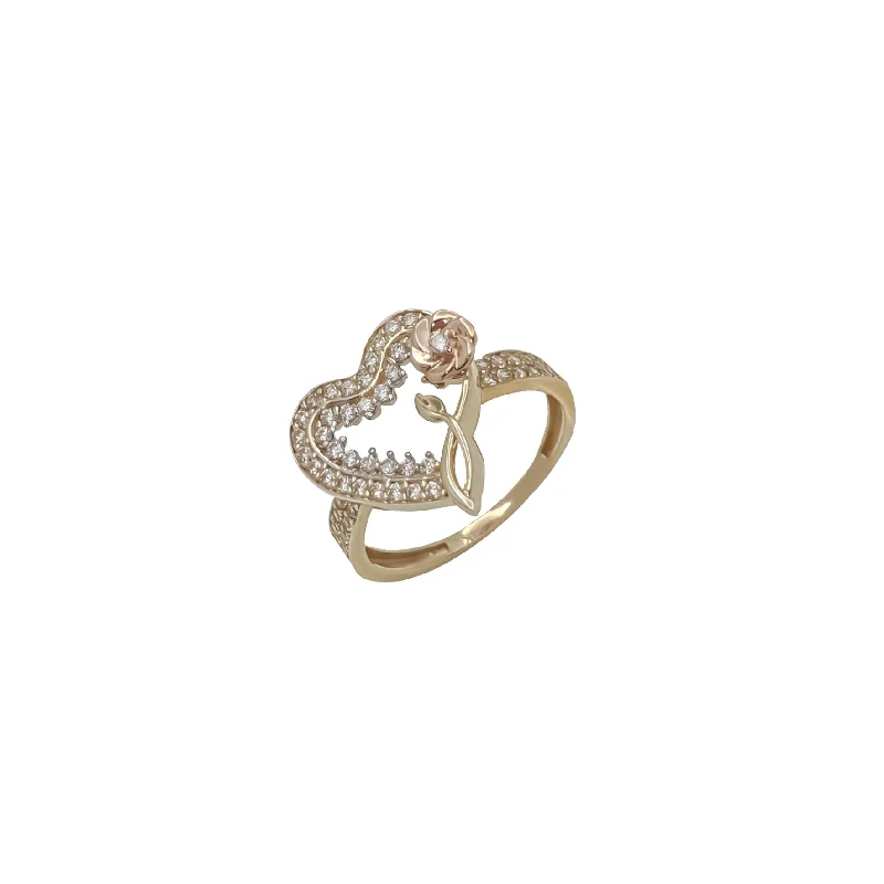 Women’s sterling silver rings-Heart With Flower Pendant (14K)