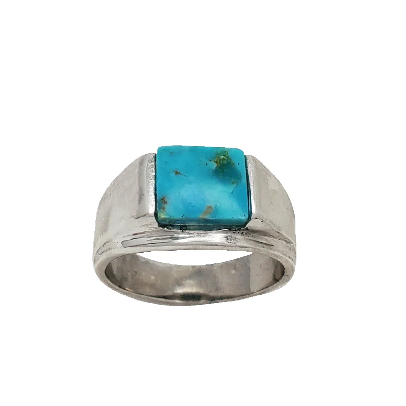 Women’s rose gold rings-Square Signet Turquoise