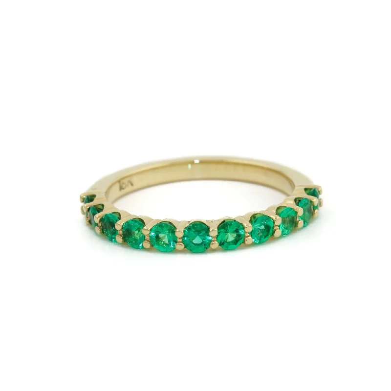 Women’s art deco engagement rings-18K Gold Emerald Half Eternity Band