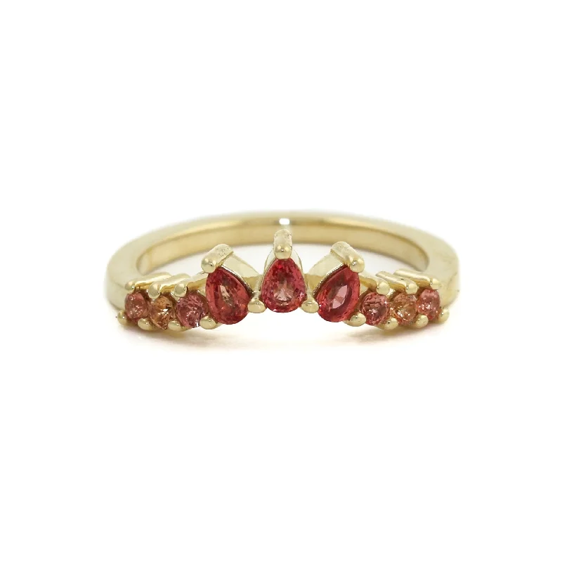 Women’s men’s style rings-14K Gold Padparadscha Sapphire Tiara Band