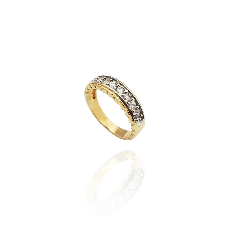 Women’s simple gold rings-Pleated Accent Single-Row CZ Band (14K)