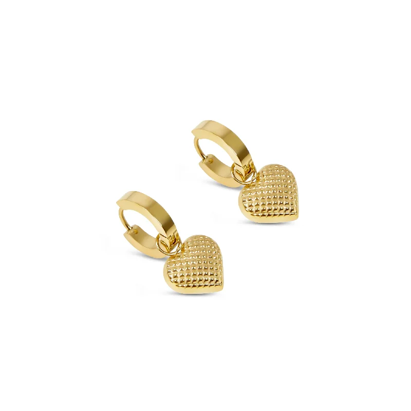 Women’s pearl drop stud earrings-Heart Pendant Huggie Earrings - Gold