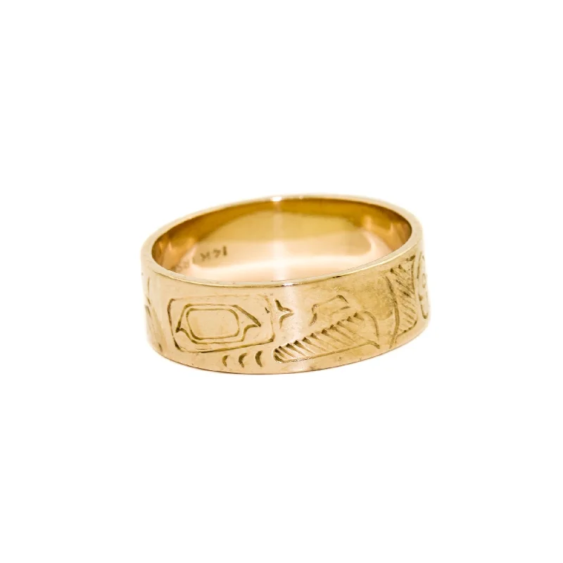 Women’s statement gemstone rings-Vintage West Coast Motif 14k Gold Band 11.25