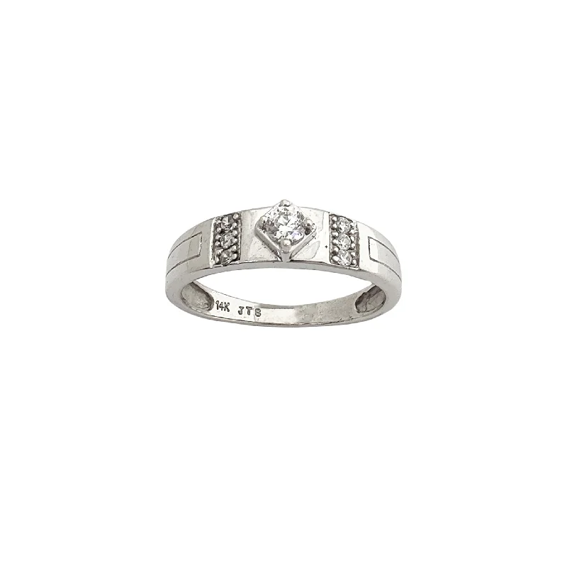 Women’s sterling silver engagement rings-Stoneset Column Accent CZ Band (14K)