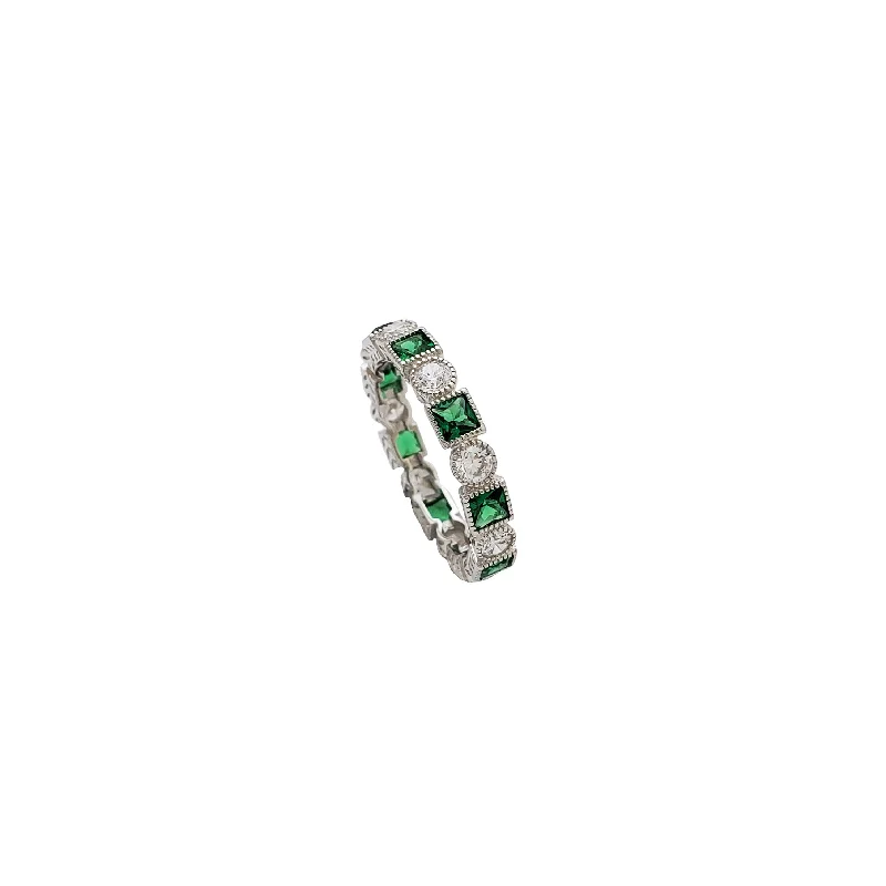 Women’s designer rings-Green Eternity Band  (Silver)