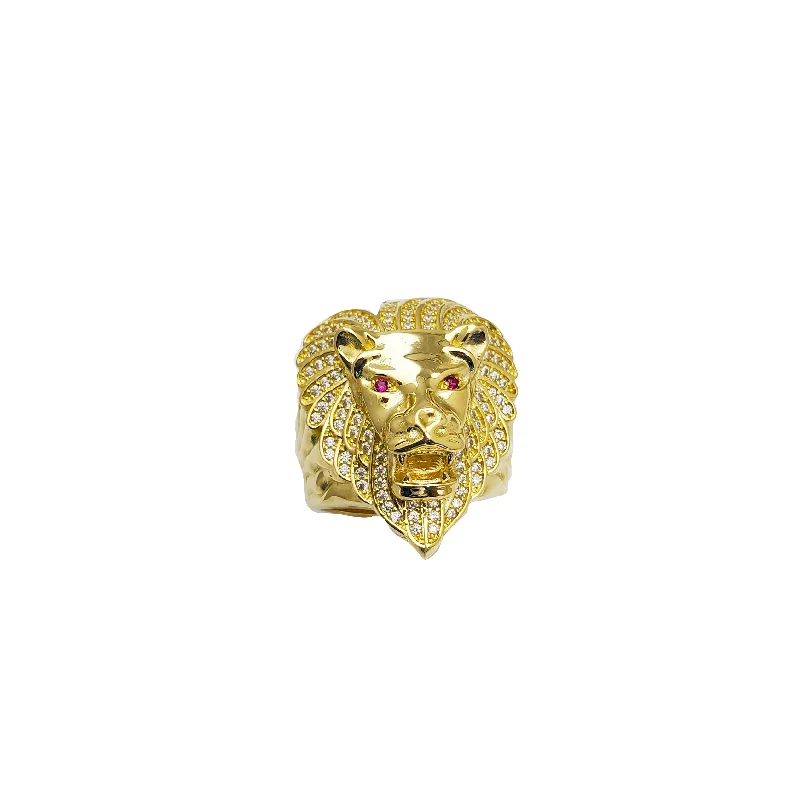 Women’s wedding bands-Iced-Out Lion Head Pendant (14K)