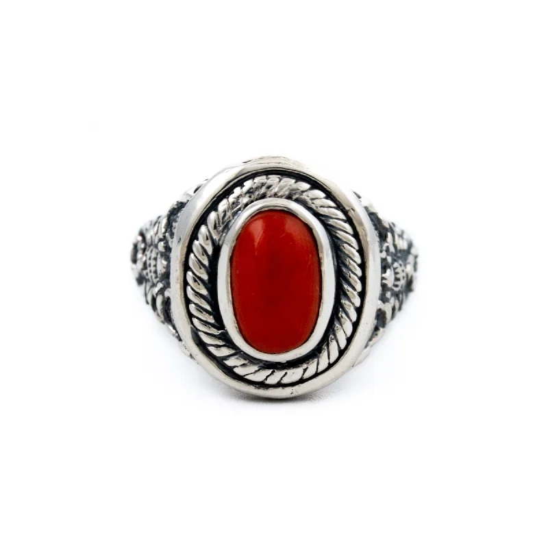 Women’s designer rings-Echoes of Egypt: Serqet's Scorpion  x Red Coral