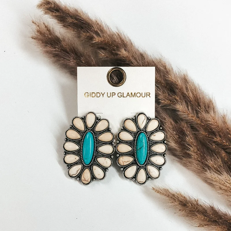 Women’s designer earrings-Oval Cluster Earrings in Ivory and Turquoise