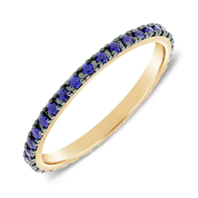 Women’s stackable wedding rings-Sapphire Eternity Band set with Round Blue Sapphires in 14kt Gold