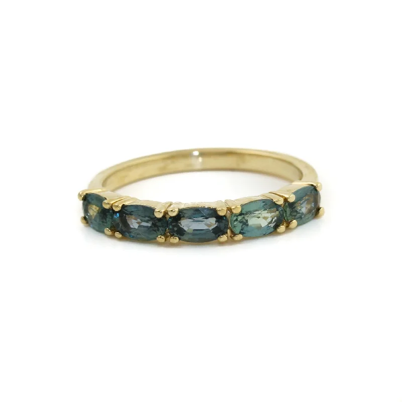 Women’s floral diamond rings-14K Teal Oval Sapphire Band