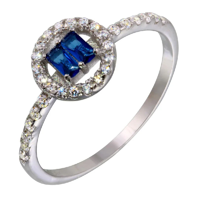 Women’s promise rings-Rhodium Plated 925 Sterling Silver Blue Stone with CZ - BGR01140BLU