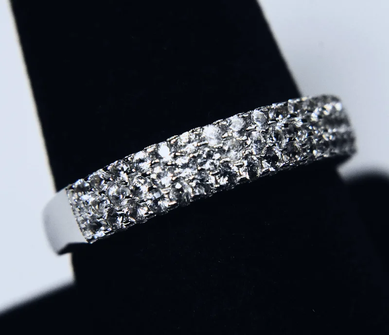 Women’s diamond rings-Sterling Silver Colorless Topaz Pave Set Band - Size 9