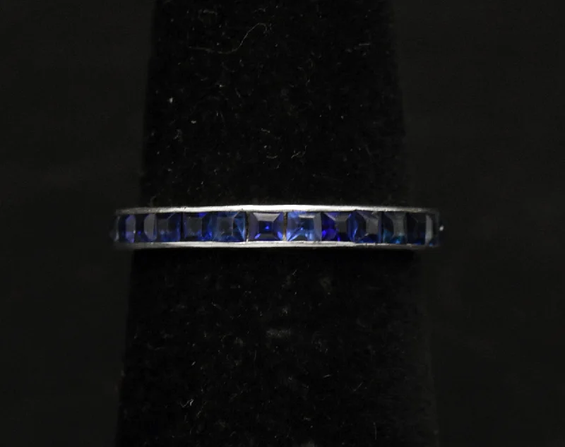 Women’s personalized engagement rings-Vintage Sterling Silver Blue Crystal Eternity Band - Size 5.75