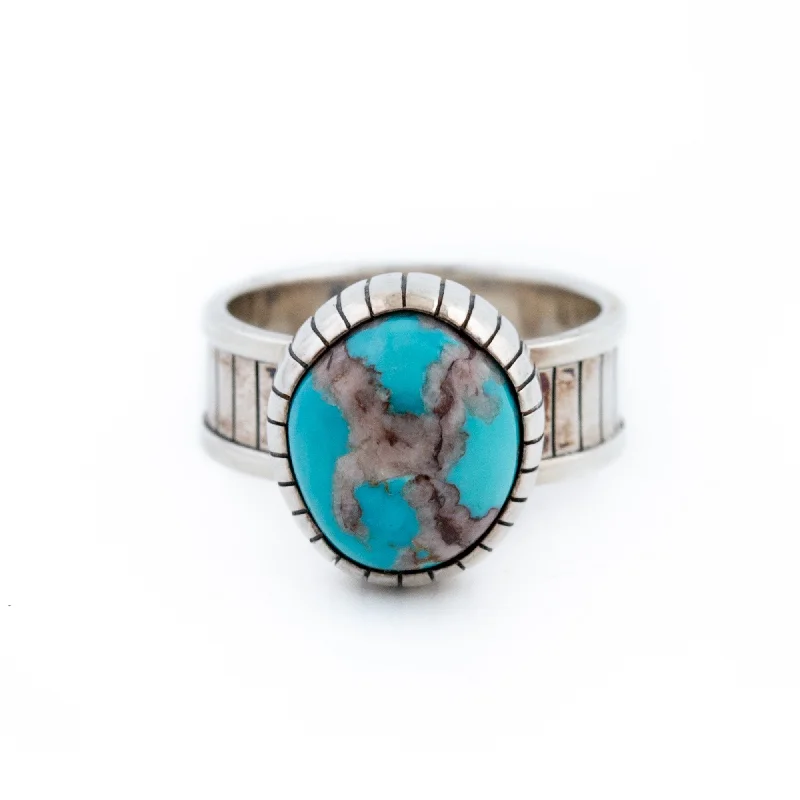 Women’s adjustable rings-Silver x Bisbee Turquoise "Senro" Band