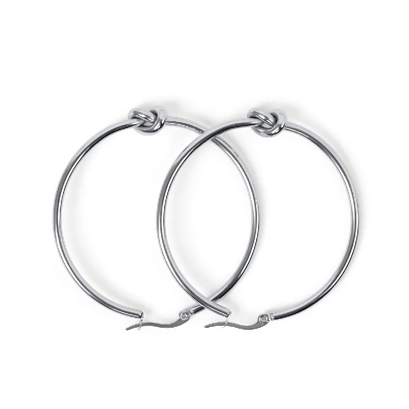 Women’s statement diamond earrings-Knotted Hoop Earrings - Silver