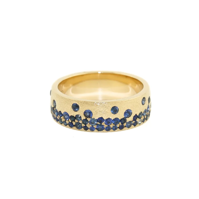 Women’s vintage diamond rings-14k x 7mm Royal Blue Sapphire Kaleidoscope Confetti Band