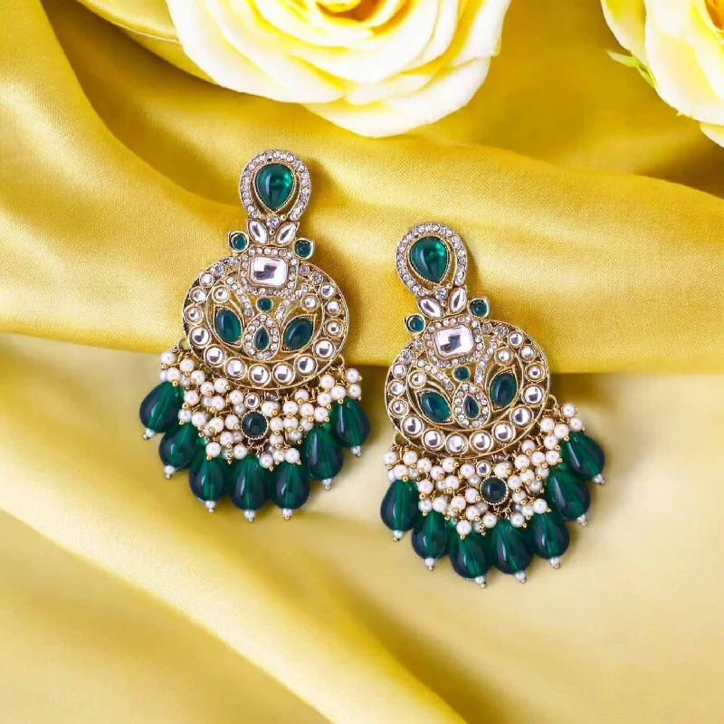 Women’s pearl stud earrings-Emerald Nitaara Chandbalis