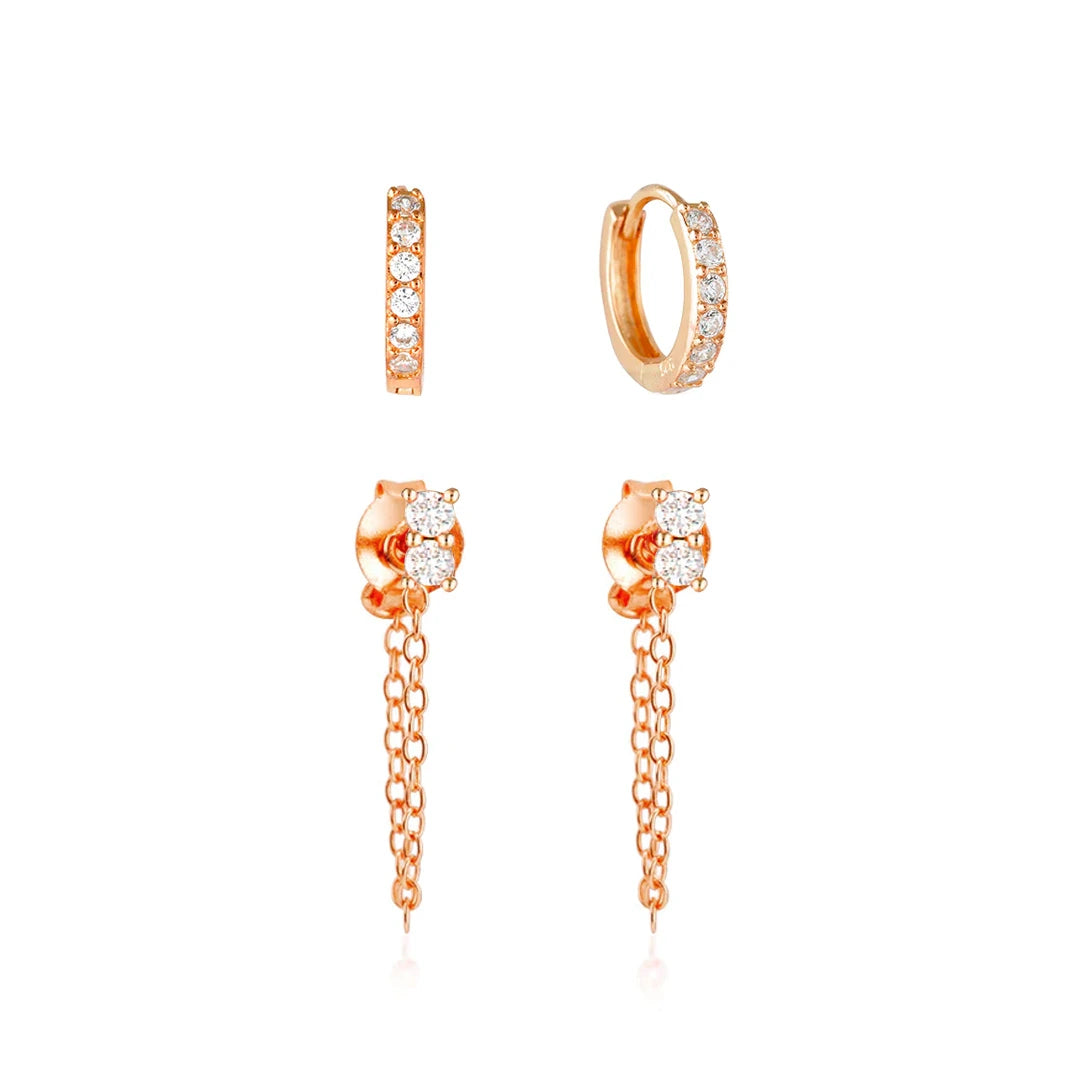 Women’s butterfly earrings-Jet Anniversary Set Rose Gold