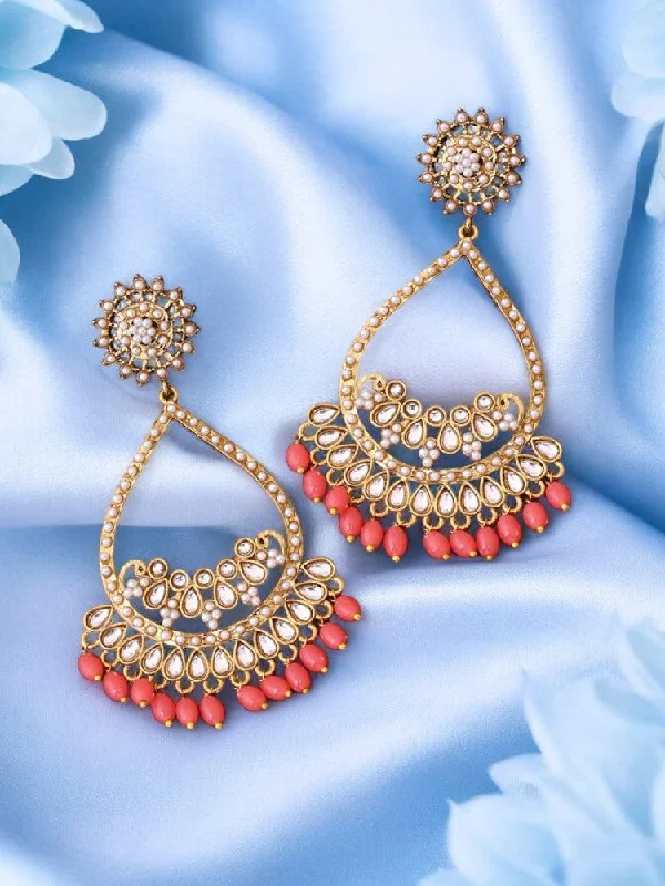 Women’s layered drop earrings-Coral Mishti Chandbalis