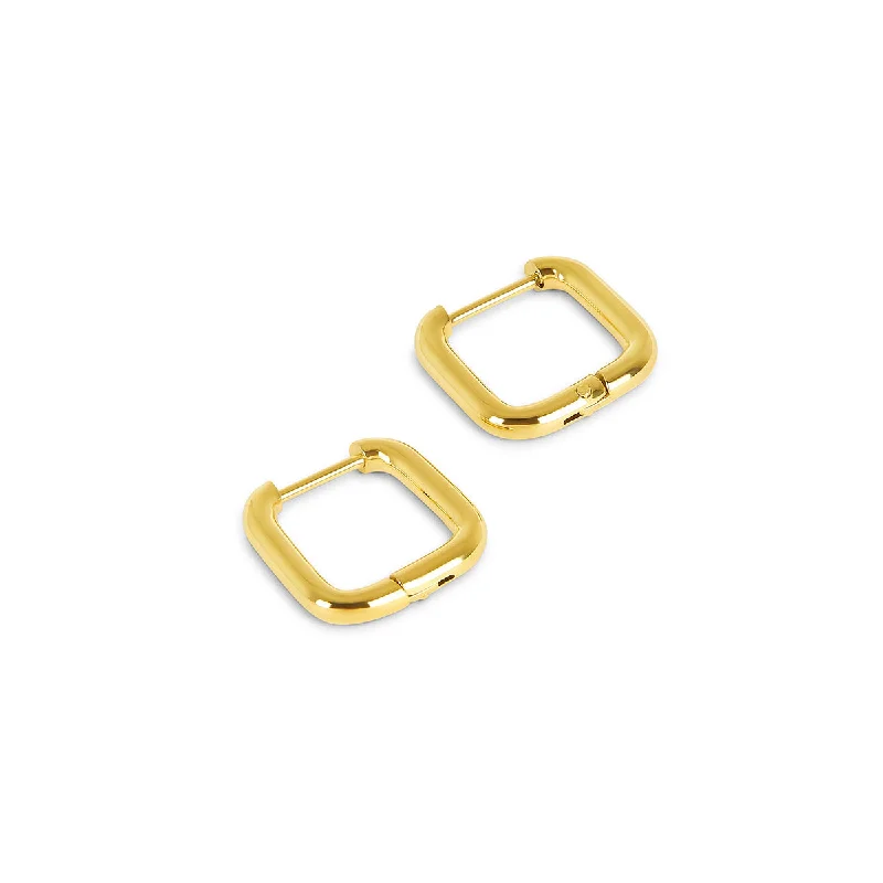 Women’s sterling silver chandelier earrings-Square Huggie Hoop Earring - Gold