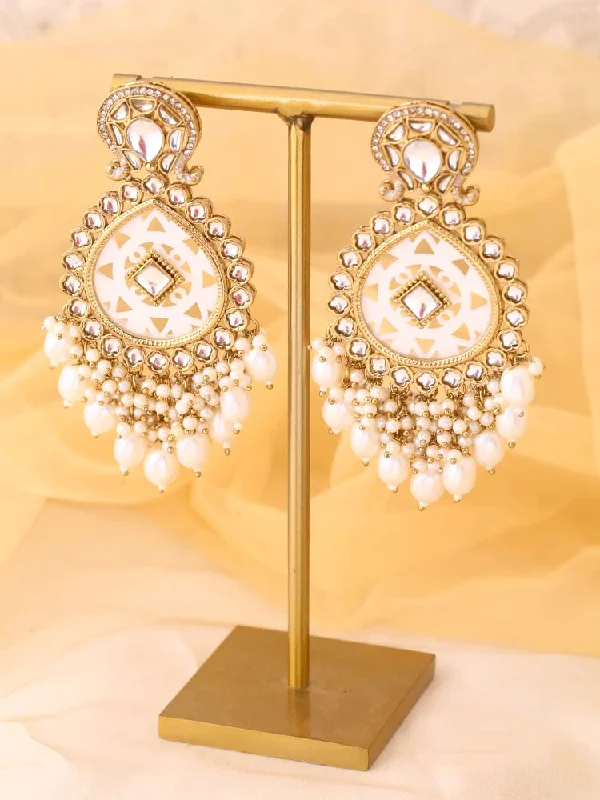 Women’s layered drop earrings-Ivory Bani Chandbalis