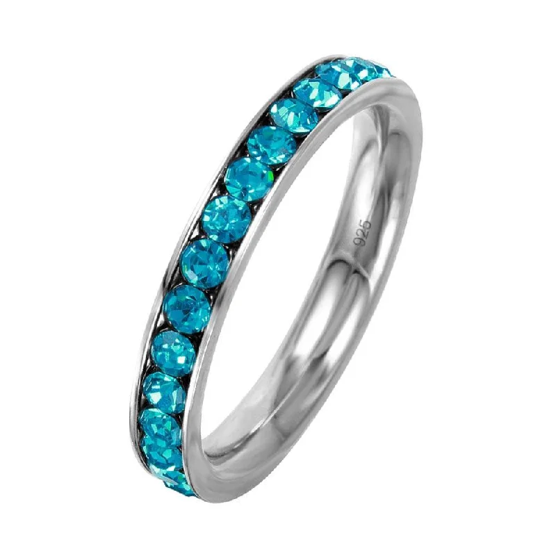 Women’s wedding rings-Silver 925 Rhodium Plated Birthstone December Channel Eternity Band - ETRY-DEC