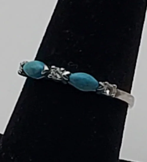 Women’s luxury rings-Vintage Turquoise Sterling Silver Band - Size 7