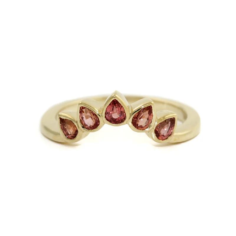 Women’s minimalist engagement rings-14K Gold Pear-Cut Padparadscha Tiara Band