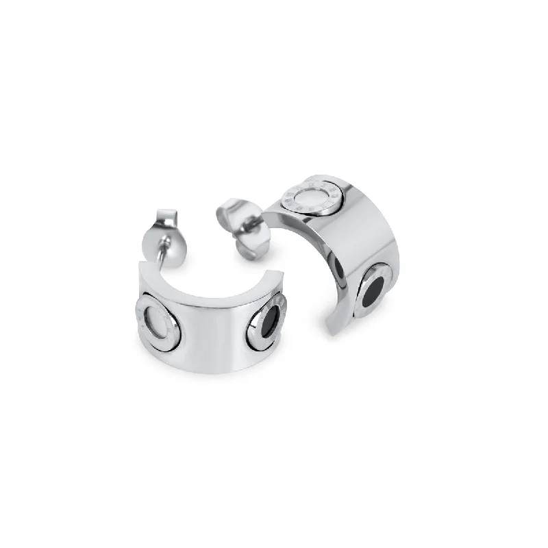 Women’s handmade earrings-Monochrome Numeral Stud Earrings - Silver