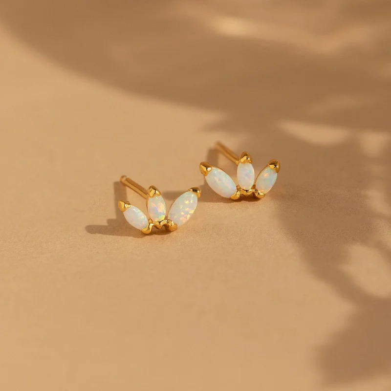 Women’s geometric stud earrings-Opal Marquise Studs