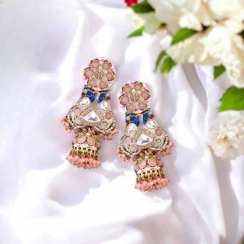 Women’s pearl drop stud earrings-Blush Bhagya Jhumkis